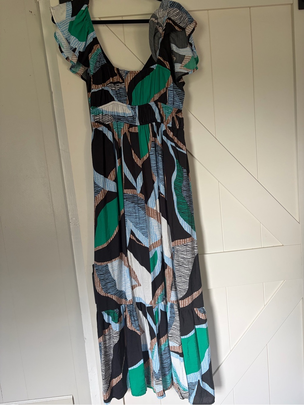 Nine West Black, Green & Light Blue Abstract Maxi Dress